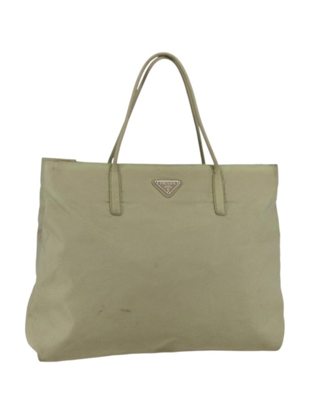 PRADA Tote Bag Nylon Beige Silver